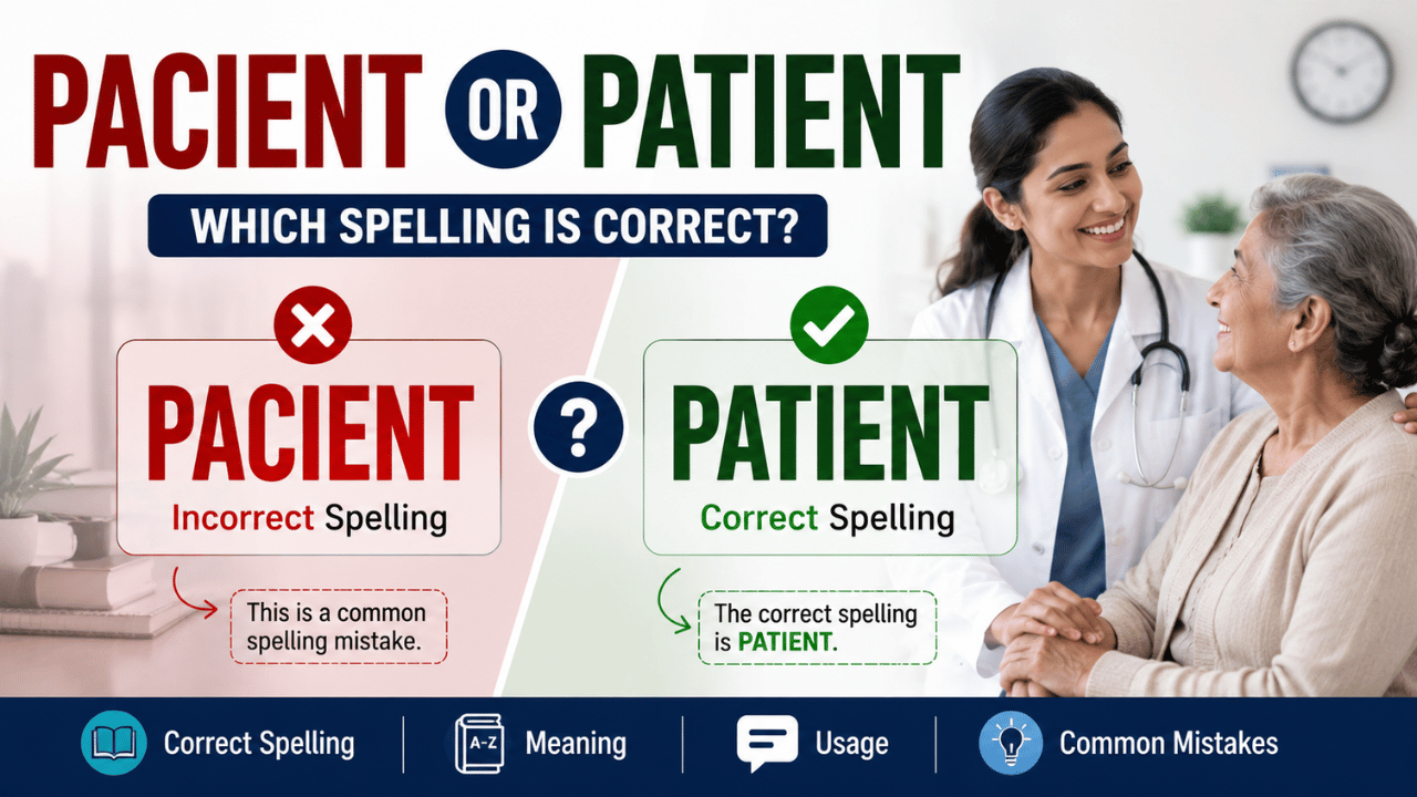 Pacient or Patient spelling comparison showing “patient” as the correct English spelling.